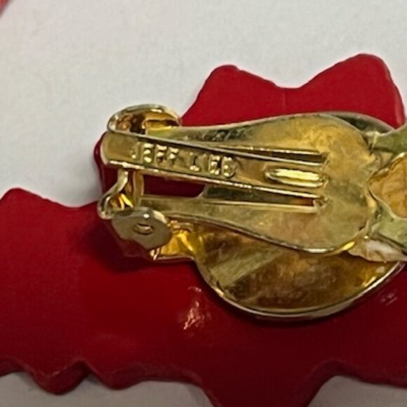 VTG Jeff Lieb Holiday Poinsettia Wooden Clip On Earrings Christmas1.75"x1" - Picture 4 of 14
